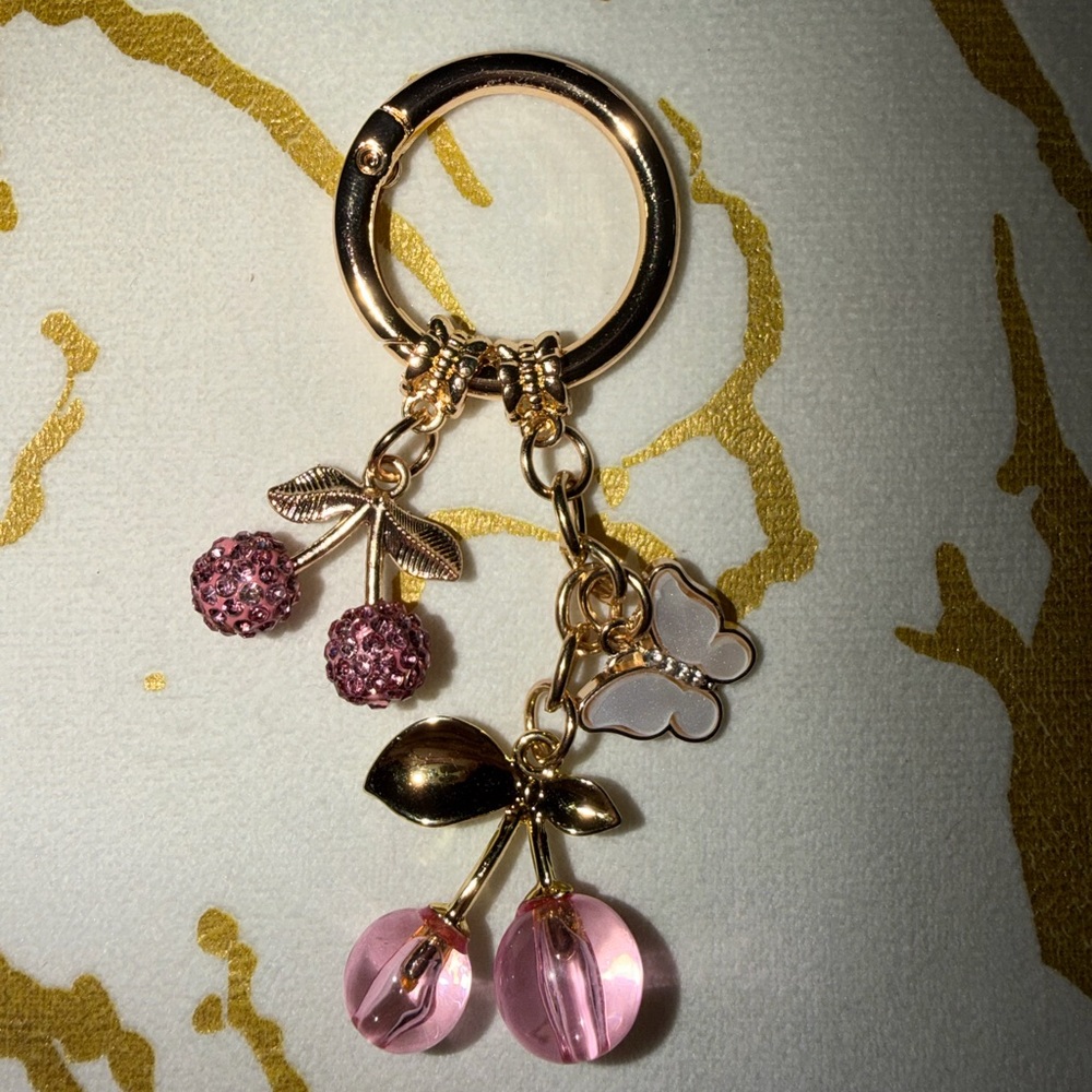 Pink Cherry Keychain Charm